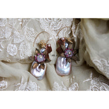Load image into Gallery viewer, Icy Jade, Pink Keshi, Vintage Flowers &amp; Hearts 14kGF Earrings