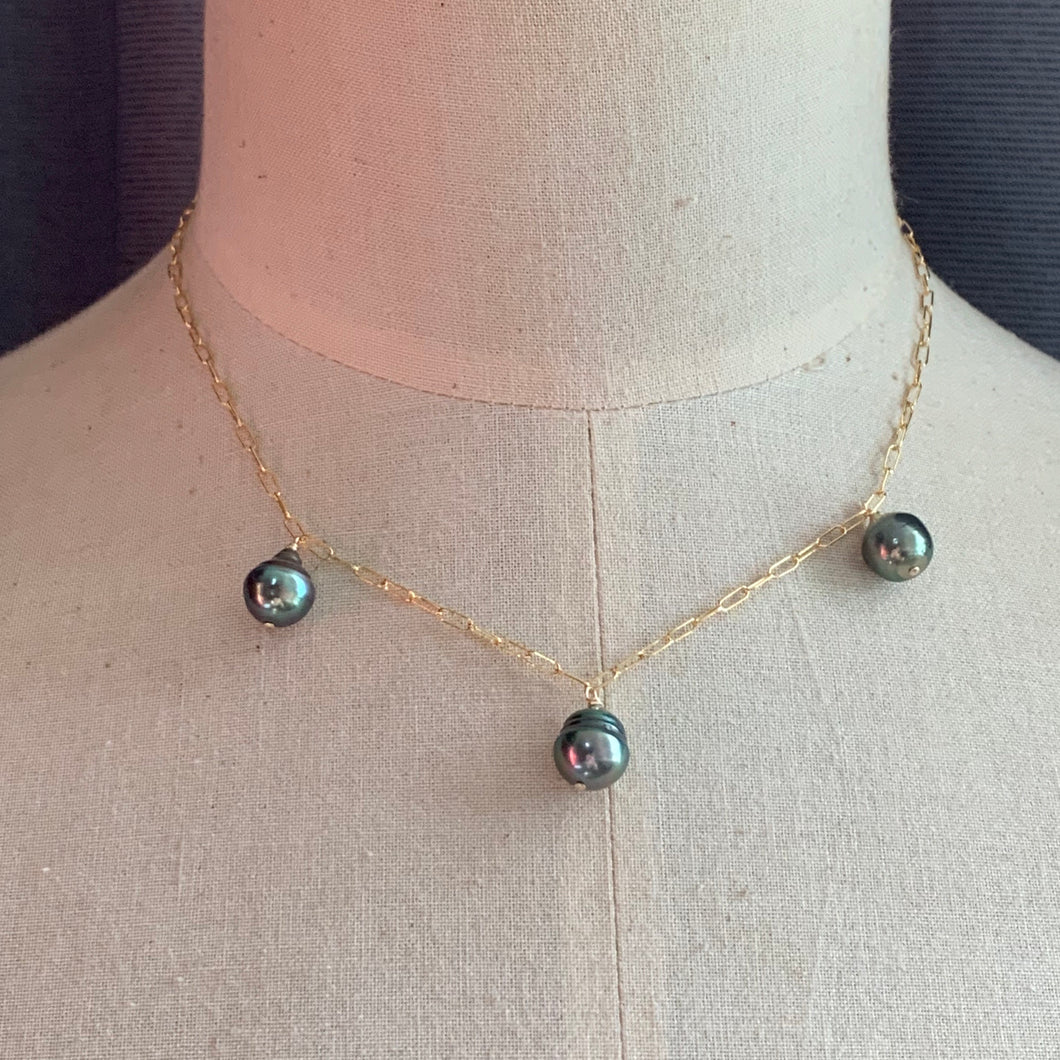 Classic Tahitian 3- Pearl Necklace 14kGF