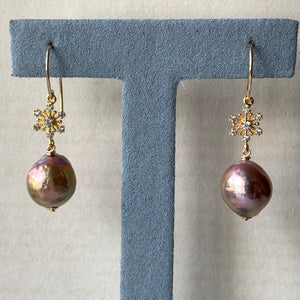 Rainbow Gold Edison Pearls, Snowflakes 14kGF Earrings