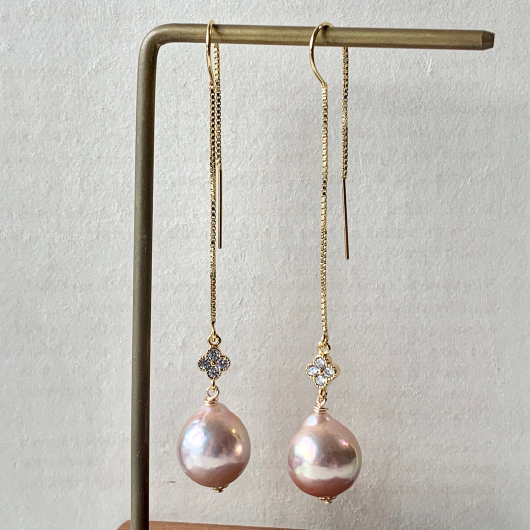 Peach-Gold Edison Pearls & Clover Charm 14kGF Threaders