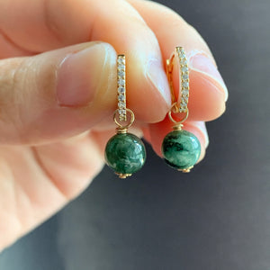 Jade on Cubic Zirconia Hoops