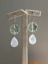 Load image into Gallery viewer, Green Amethyst Flower, Rainbow Moonstone 14kRGF Earrings
