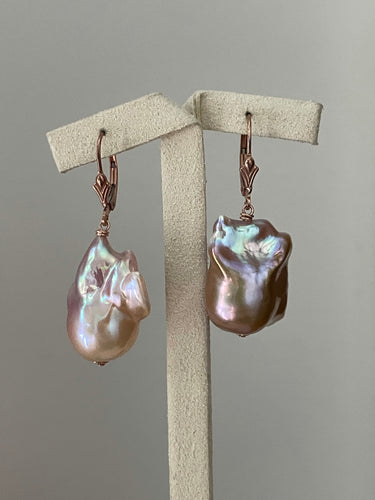 Aurora Rainbow Pink-Peach Baroque Pearls 14kRGF Earrings