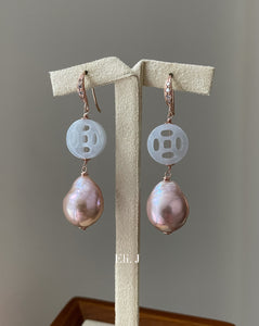 Lavender Jade & Pink Edison Pearls Rose Gold Earrings