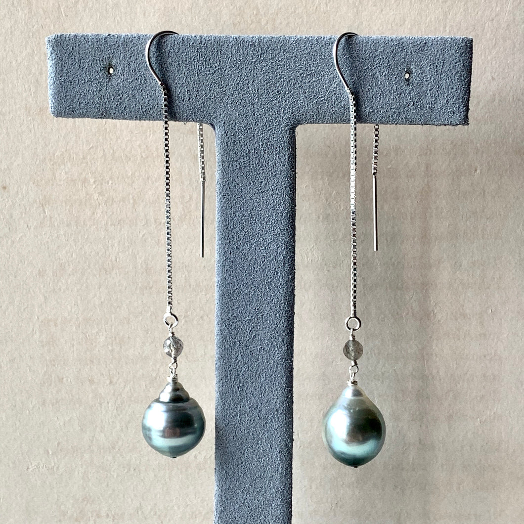 AA Silver Tahitian Pearls Labradorite 925 Threaders