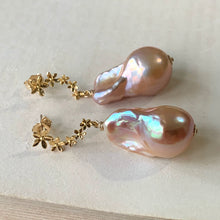 Load image into Gallery viewer, Rainbow Glow Peach Baroque Pearls on Cascading Flower Studs
