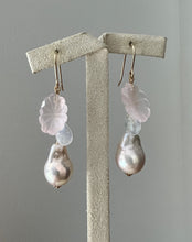 Load image into Gallery viewer, Rose Quartz Flowers, Aurora Edison Pearls, 14kGF Earrings