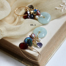 Load image into Gallery viewer, Jade Donuts, Black Opal, Hessonite Garnet, Vintage Flowers 14kGF Earrings