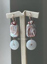 Load image into Gallery viewer, Rainbow-Pink Keshi Pearls &amp; Jade Donuts, Vtg Flower Earrings