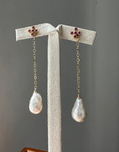Load image into Gallery viewer, Petite Edison Rainbow Ivory Pearls, Red CZ Clover Studs 14kGF