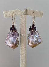 Load image into Gallery viewer, Purple-Peach Baroque Pearls, Garnet, Pink Amethyst 14kGF Earrings