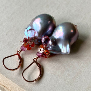 AAA Dark Silver Baroque Pearls & Gems 14kRGF Earrings