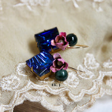 Load image into Gallery viewer, Vintage German Glass, Jade, Enamel Flowers 14kGF Earrings
