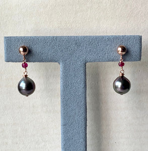 AAA Rose Tahitian Pearls, Pink Tourmaline 14kRGF Studs