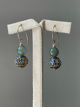 Load image into Gallery viewer, Icy Deep Green Jade &amp; Cloisonne Lanterns 14kGF Earrings