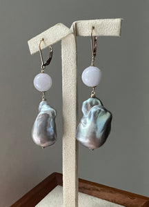 Lavender Jade & Silver Baroque Pearls 14kGF Earrings