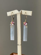 Load image into Gallery viewer, Lavender Jade Bars, Silver Diamonds, Sapphire, Spinel 14kGF Earrings