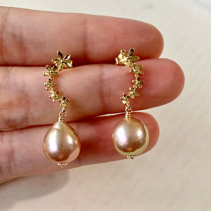 Gold- Peach Edison Pearls on Cascading Flowers