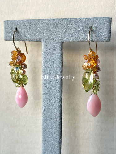 Spring 3: Pink Opal, Lemon Quartz, Mandarin Garnet 14kGF Earrings