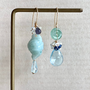 Type A Jade Teapot & Blue Gemstones 14kGF Earrings