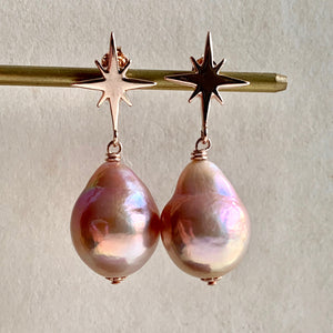 Peachy Pink Edison Pearls on Rose Gold Star Studs