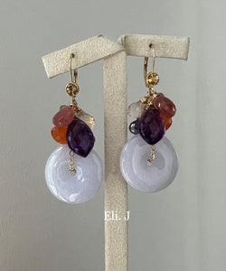 Large Type A Lavender Jade Donuts & Rainbow Gemstone Earrings