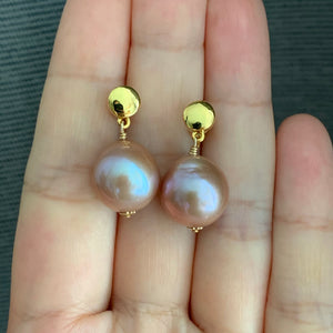Pink Edison Pearls on Gold Studs