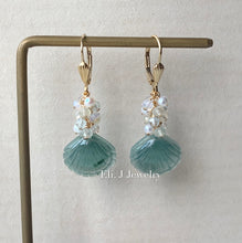 Load image into Gallery viewer, Jade Shells #2 (Blue-Green), Neutral Gemstones 14kGF Earrings