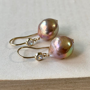 AAA Rainbow Pink Edison Pearls 14kGF Earrings