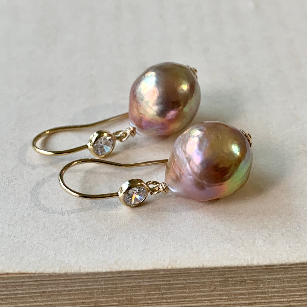 AAA Rainbow Pink Edison Pearls 14kGF Earrings