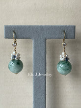 Load image into Gallery viewer, Floral Type A Jade Balls, Kyanite &amp; Pearls 14kGF Earrings