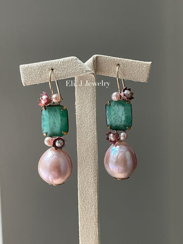 Jade II: Vtg “Jade” Gemstones, Pink Edison Pearls, Vtg Flowers