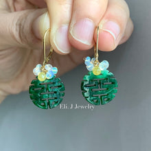 Load image into Gallery viewer, 喜喜 Double Happiness #10: 18K SOLID gold Type A Dark Green Burmese Jadeite, Yellow Diamonds, Opal