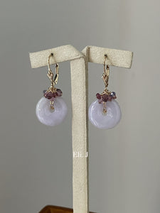 Top Lilac Lavender Jade Donuts, Purple Sapphire, Pink Tourmaline, Spinel 14kGF Earrings
