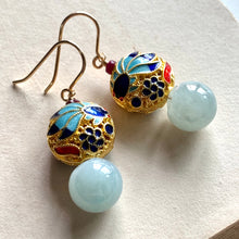 Load image into Gallery viewer, Cloisonne Fish &amp; Green Jade 14kGF Earrings