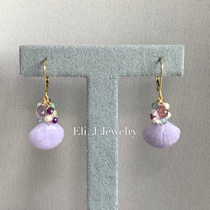 Eli. J Exclusive: Lavender Type A Jade Shells, Lilac Amethyst & Gemstones 14kGF Earrings