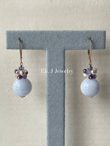 Type A Lavender Jade Balls & Purple Gems 14kRGF Earrings