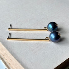 Load image into Gallery viewer, Blue-Lustre Peacock Pearls on Long Gold Bars