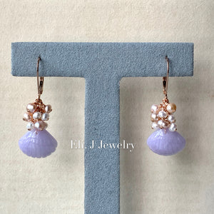 Eli. J Exclusive: Lavender Type A Jadeite Shells & Pearls 14kRGF Earrings