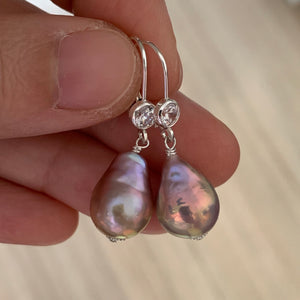Peachy-Pink Pearls 925 Sterling Silver Leverback Earrings