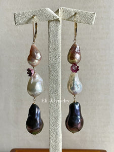 Shikki: Layered Pearls, Vintage Flower on 14k GF Earrings