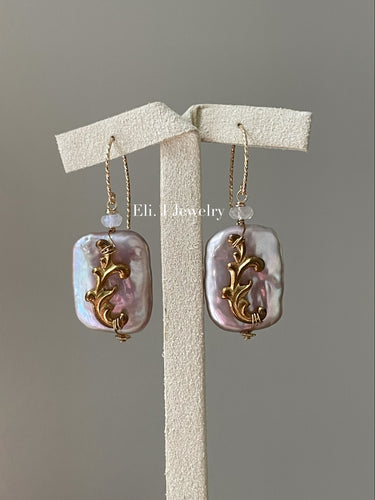 Rita: Pink Keshi Pearls, Vtg Swirls Earrings