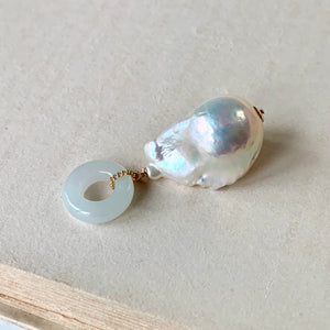AAA White Baroque Pearl & Jade Pendant