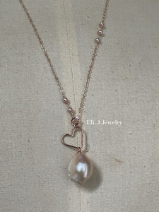 Peach Heart Baroque Pearl 14kRGF Necklace