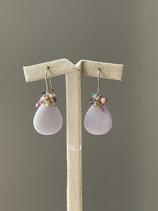 Lilac Lavender Small Teardrops, Champagne Diamonds, Sapphire 14kGF Earrings