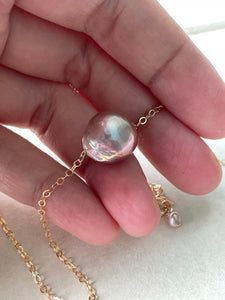 Rainbow-Pink Edison Pearl Necklace 14kGF