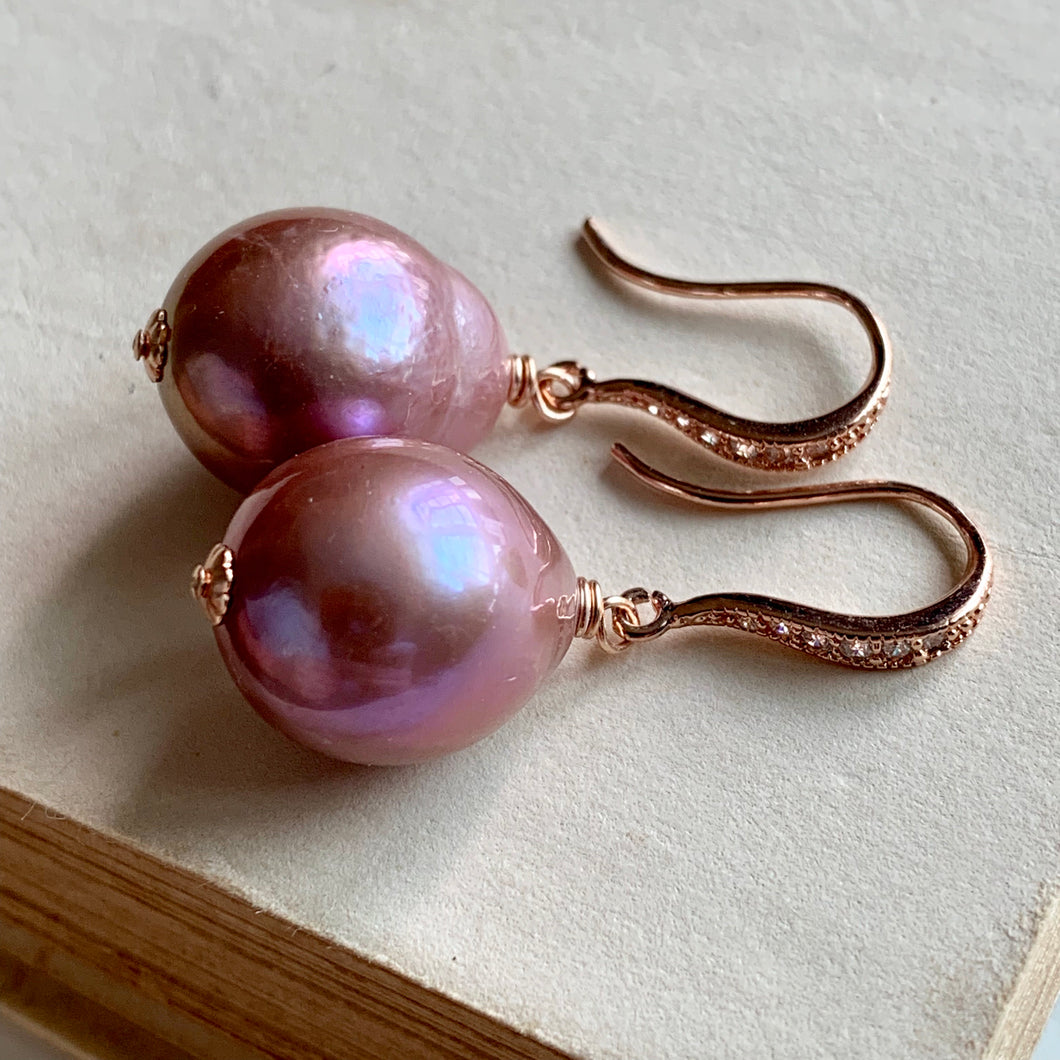 Large Lavender Edison Pearls Rose Gold