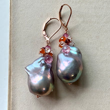 Load image into Gallery viewer, AAA Dark Silver Baroque Pearls &amp; Gems 14kRGF Earrings