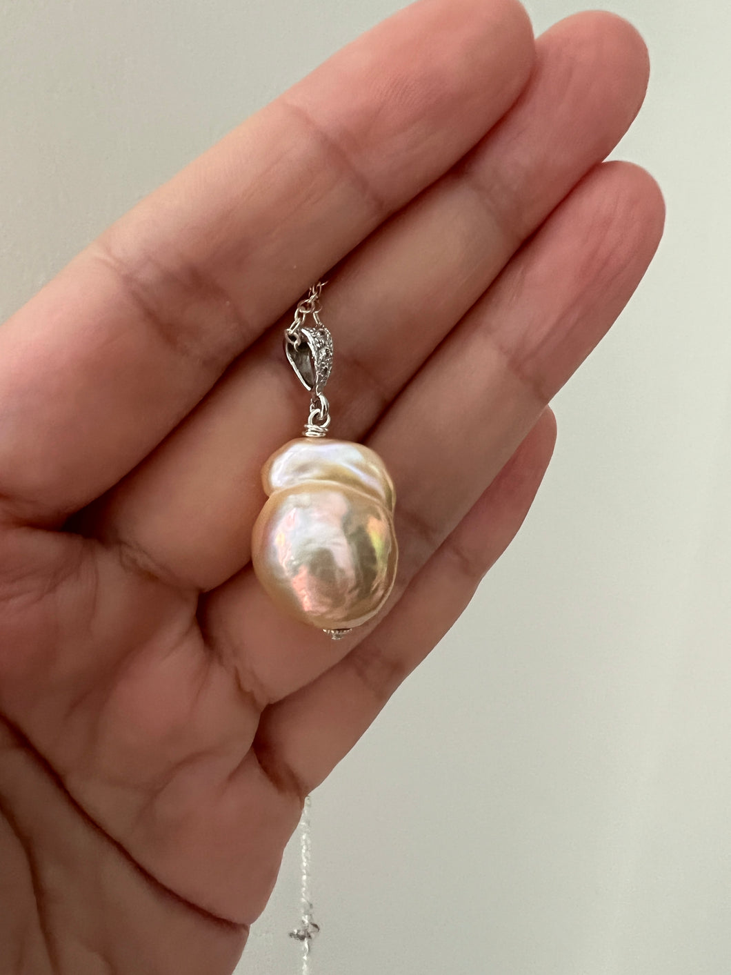 Baby Peach Baroque Pearl 925 Silver Necklace