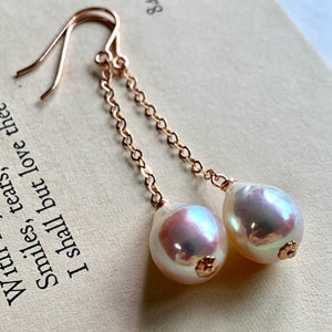 White Pearl Drops on 14k Rose Gold Filled